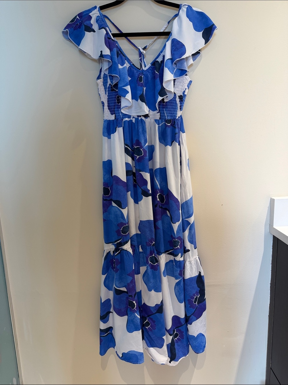Blue Floral Ruffled Maxi Dress